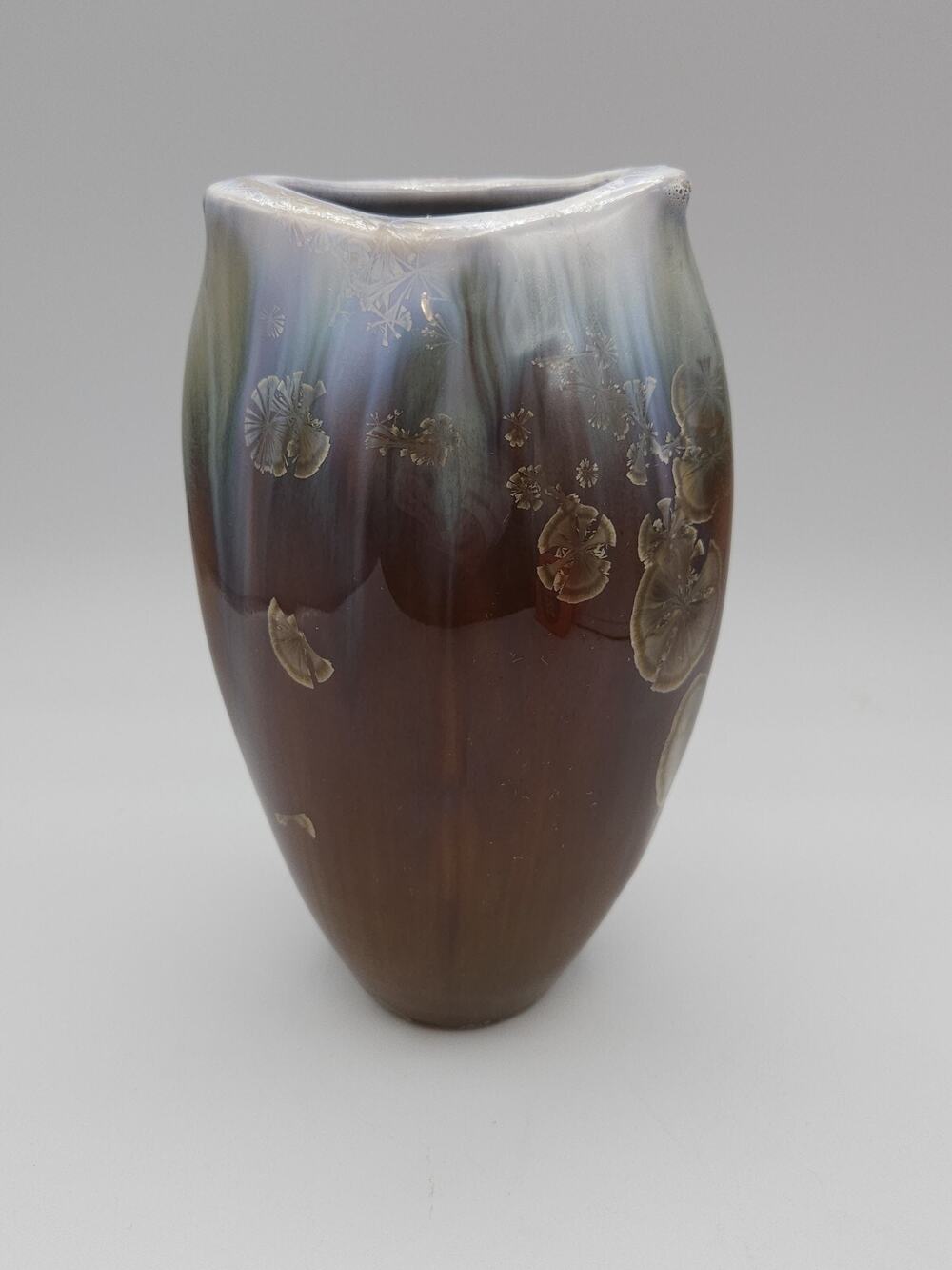 Bill Campbell Pottery Flambe Drip Brown Crystalline Glaze Fish Mouth Vase